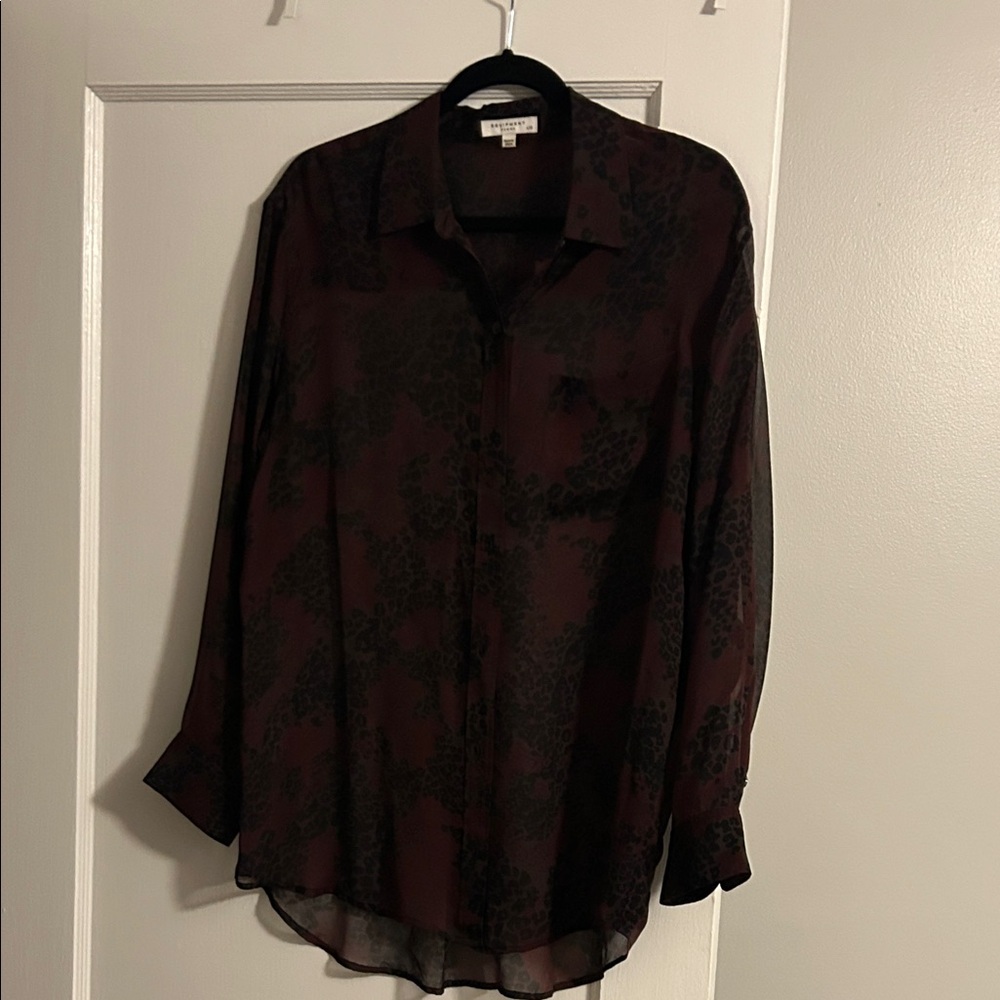 Equipment Femme Sheer Burgundy Animal Print Buttondown Blouse